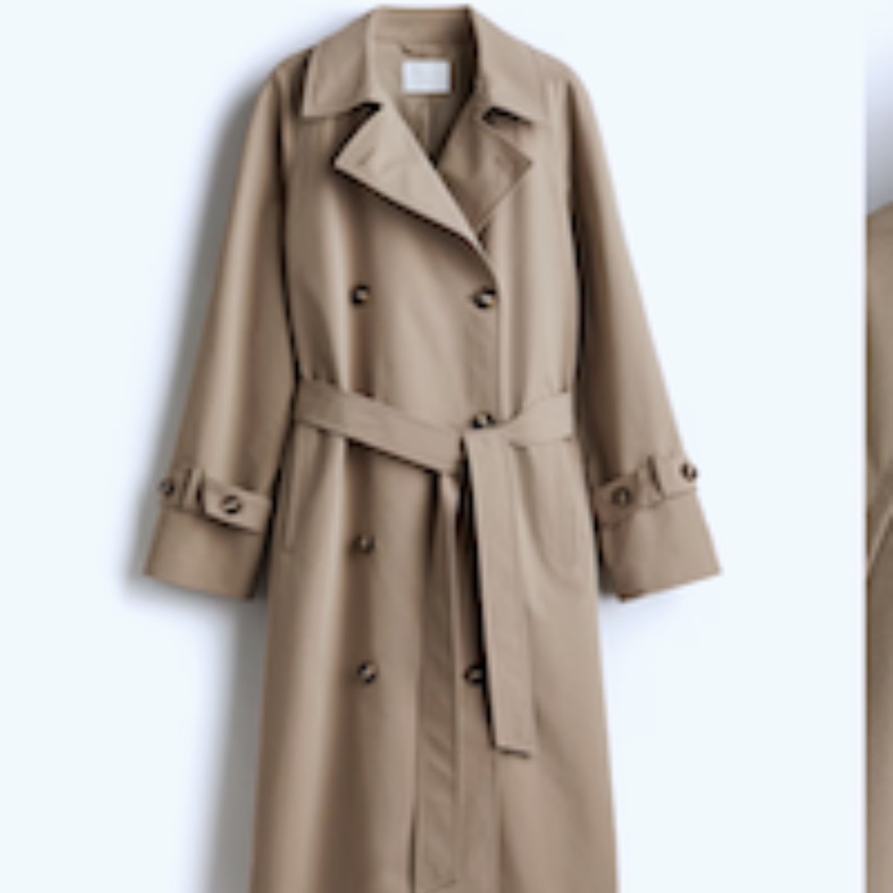 H&M  Women's Trench Coat Double Breasted Ankle Lenght Small Khaki